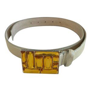 Vtg Liz Claiborne Women’s Belt – Genuine Leather with Amber Gem Buckle, XL 37”